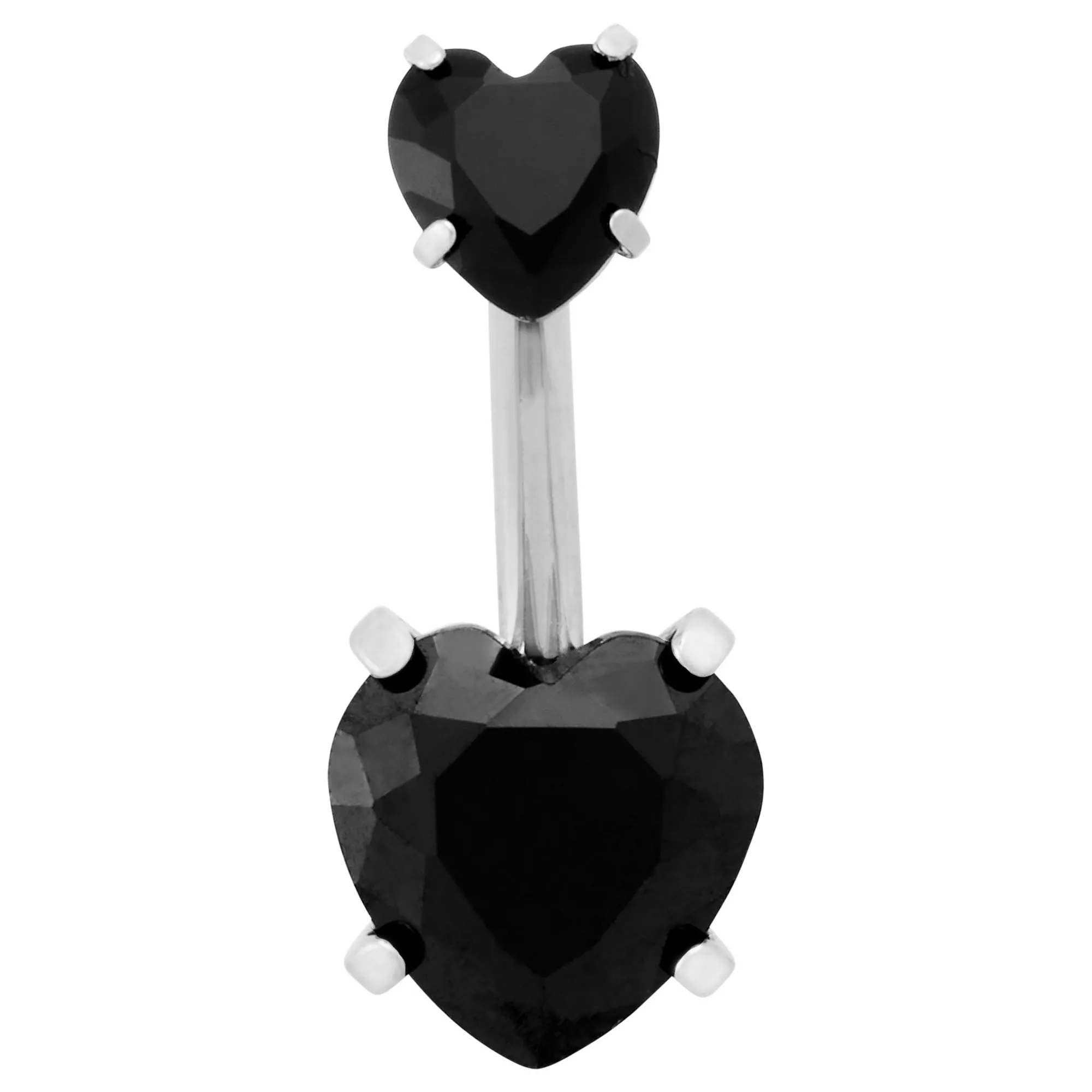 ASTM F-136 Titanium Silver-Plated CZ Black Double Heart Belly Ring - 14 Gauge at Spencer's
