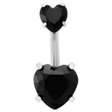 ASTM F-136 Titanium Silver-Plated CZ Black Double Heart Belly Ring - 14 Gauge at Spencer's