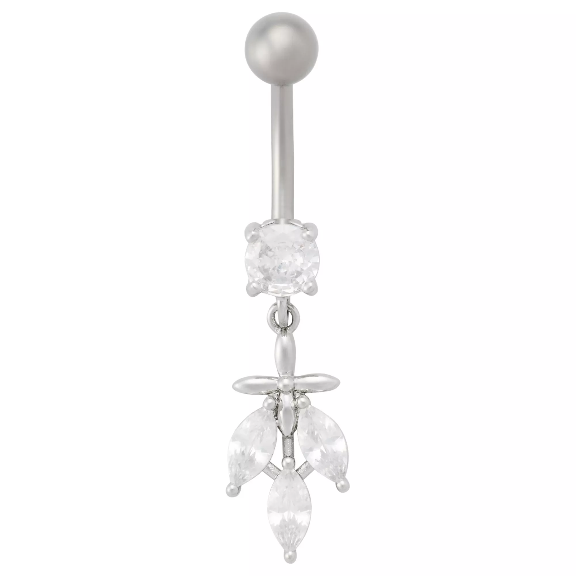 CZ Leaf Titanium Silver-Plated Dangle Belly Ring - 14 Gauge at Spencer's