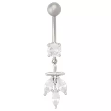 CZ Leaf Titanium Silver-Plated Dangle Belly Ring - 14 Gauge at Spencer's