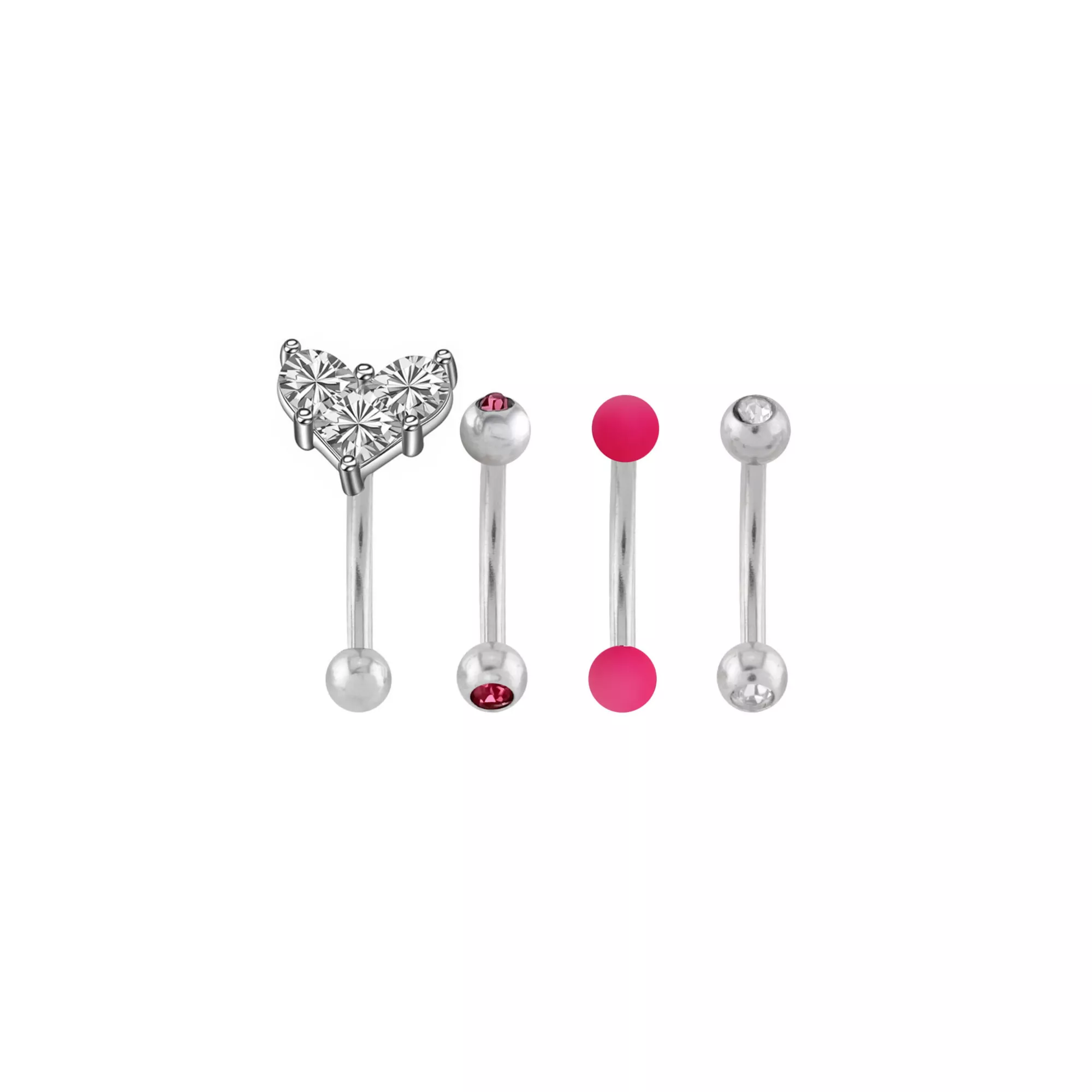 Multi-Pack Pink CZ Heart Titanium Curved Barbells 4 Pack - 16 Gauge at Spencer's