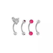 Multi-Pack Pink CZ Heart Titanium Curved Barbells 4 Pack - 16 Gauge at Spencer's