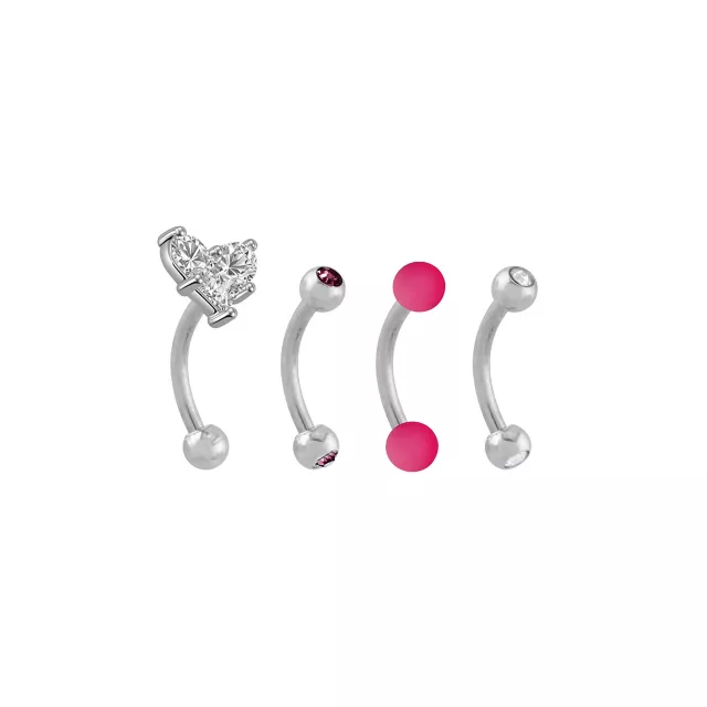 Multi-Pack Pink CZ Heart Titanium Curved Barbells 4 Pack - 16 Gauge at Spencer's