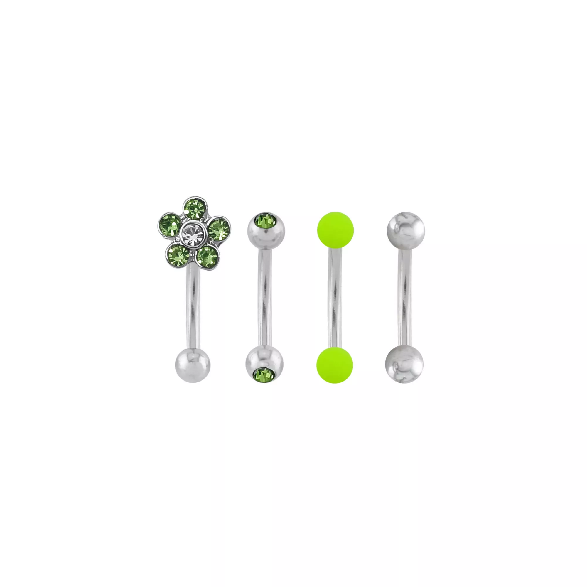 Multi-Pack Green CZ Flower Titanium Curved Barbells 4 Pack - 16 Gauge at Spencer's
