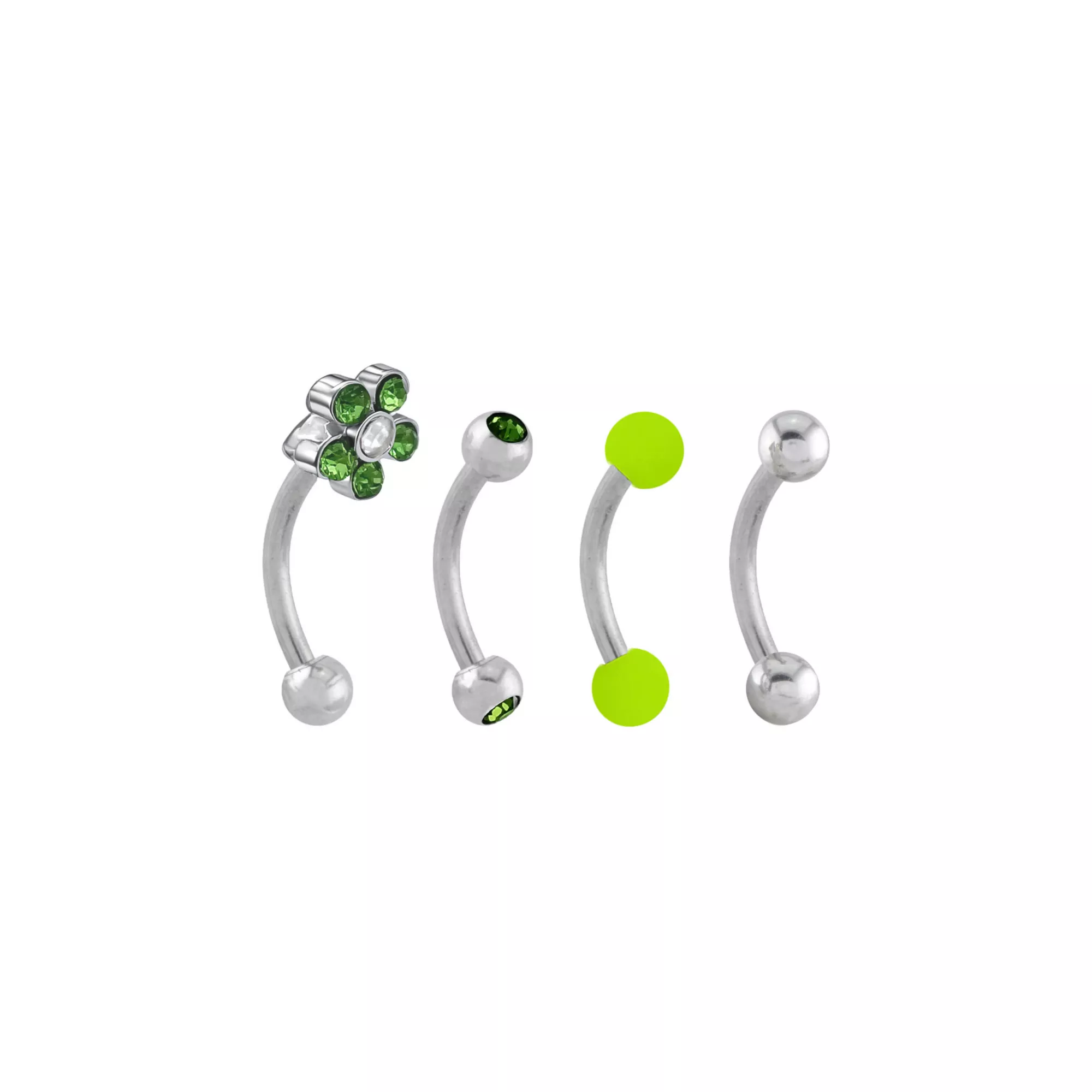 Multi-Pack Green CZ Flower Titanium Curved Barbells 4 Pack - 16 Gauge at Spencer's