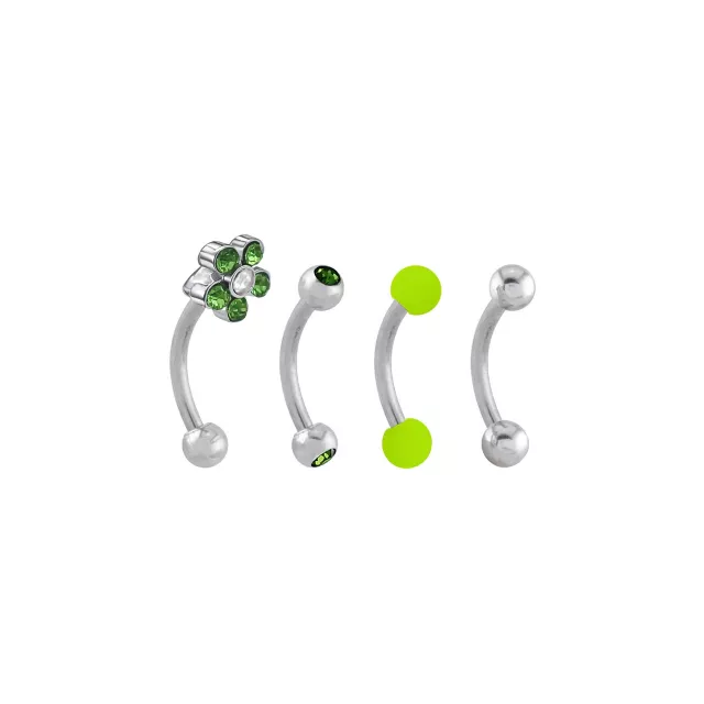 Multi-Pack Green CZ Flower Titanium Curved Barbells 4 Pack - 16 Gauge at Spencer's