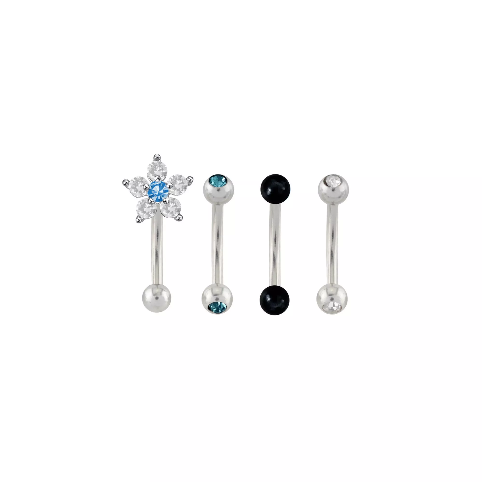 Multi-Pack Blue CZ Flower Titanium Curved Barbells 4 Pack - 16 Gauge at Spencer's