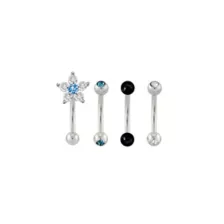 Multi-Pack Blue CZ Flower Titanium Curved Barbells 4 Pack - 16 Gauge at Spencer's