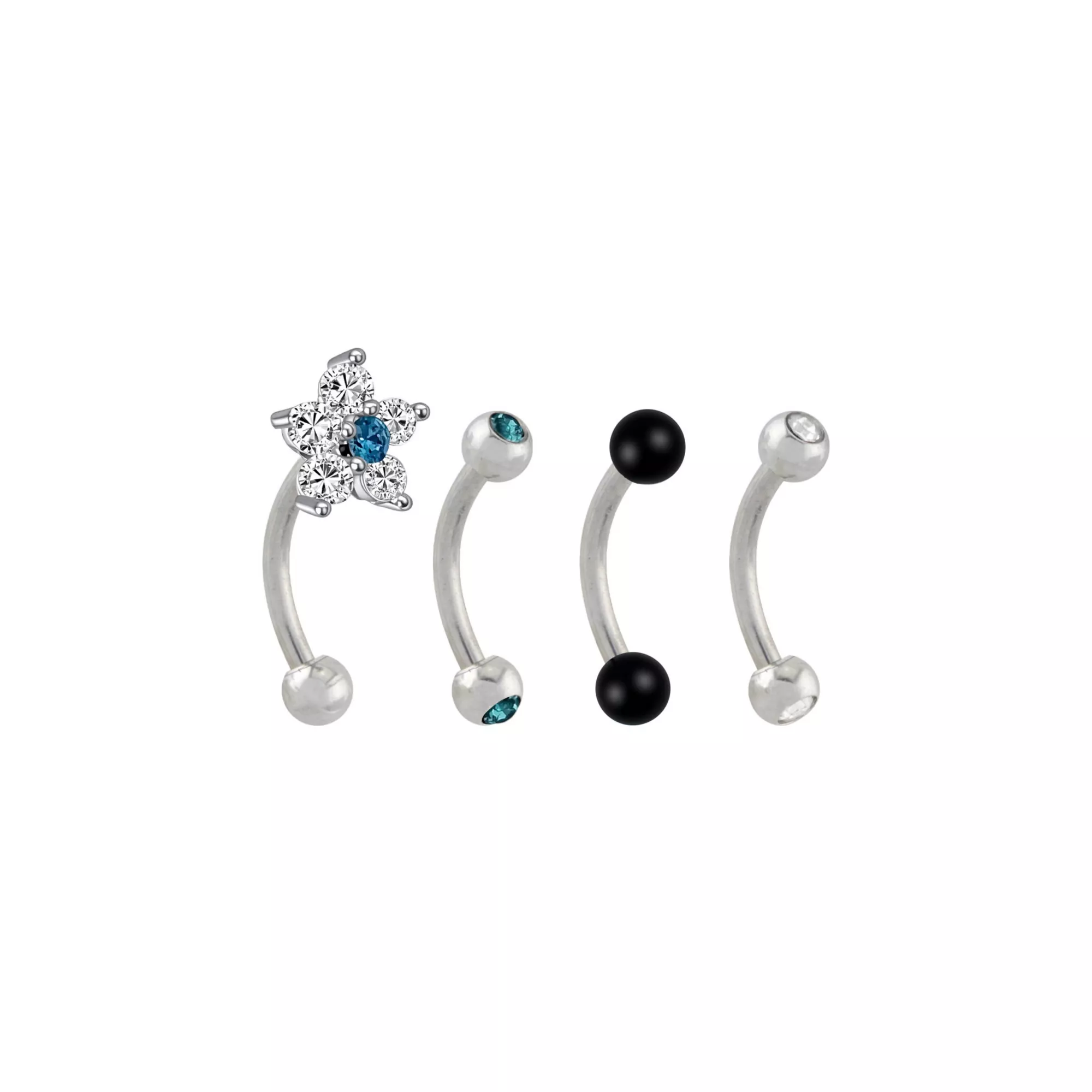 Multi-Pack Blue CZ Flower Titanium Curved Barbells 4 Pack - 16 Gauge at Spencer's