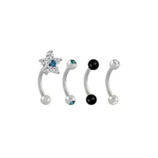 Multi-Pack Blue CZ Flower Titanium Curved Barbells 4 Pack - 16 Gauge at Spencer's