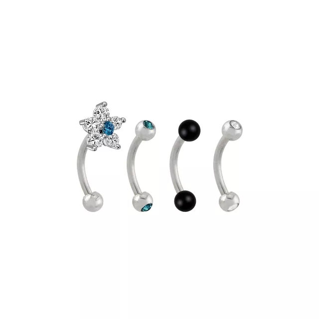 Multi-Pack Blue CZ Flower Titanium Curved Barbells 4 Pack - 16 Gauge at Spencer's