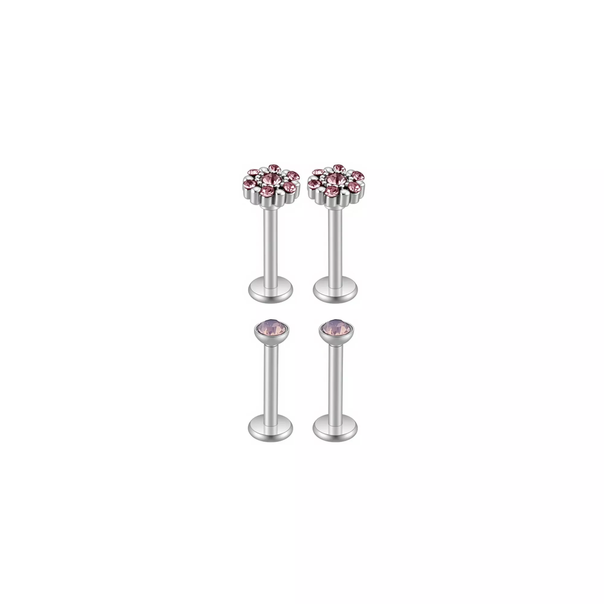 Multi-Pack CZ and Opalite Flower Titanium Labret Lip Rings 4 Pack - 16 Gauge at Spencer's