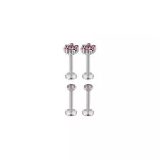 Multi-Pack CZ and Opalite Flower Titanium Labret Lip Rings 4 Pack - 16 Gauge at Spencer's