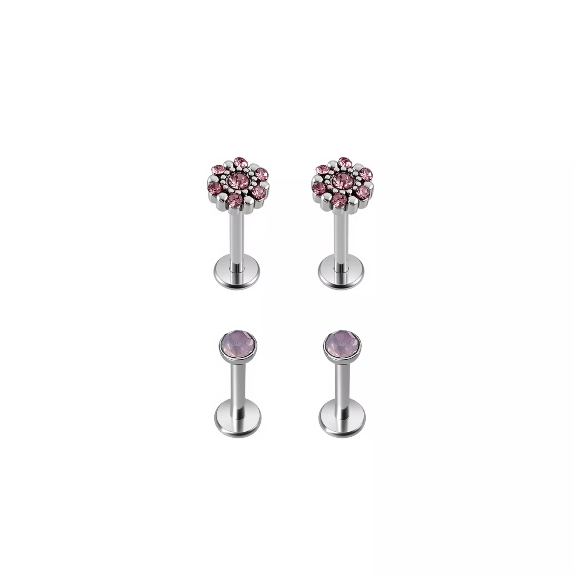 Multi-Pack CZ and Opalite Flower Titanium Labret Lip Rings 4 Pack - 16 Gauge at Spencer's