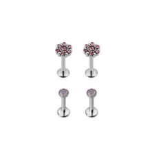 Multi-Pack CZ and Opalite Flower Titanium Labret Lip Rings 4 Pack - 16 Gauge at Spencer's