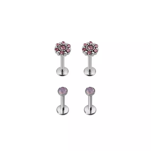 Multi-Pack CZ and Opalite Flower Titanium Labret Lip Rings 4 Pack - 16 Gauge at Spencer's