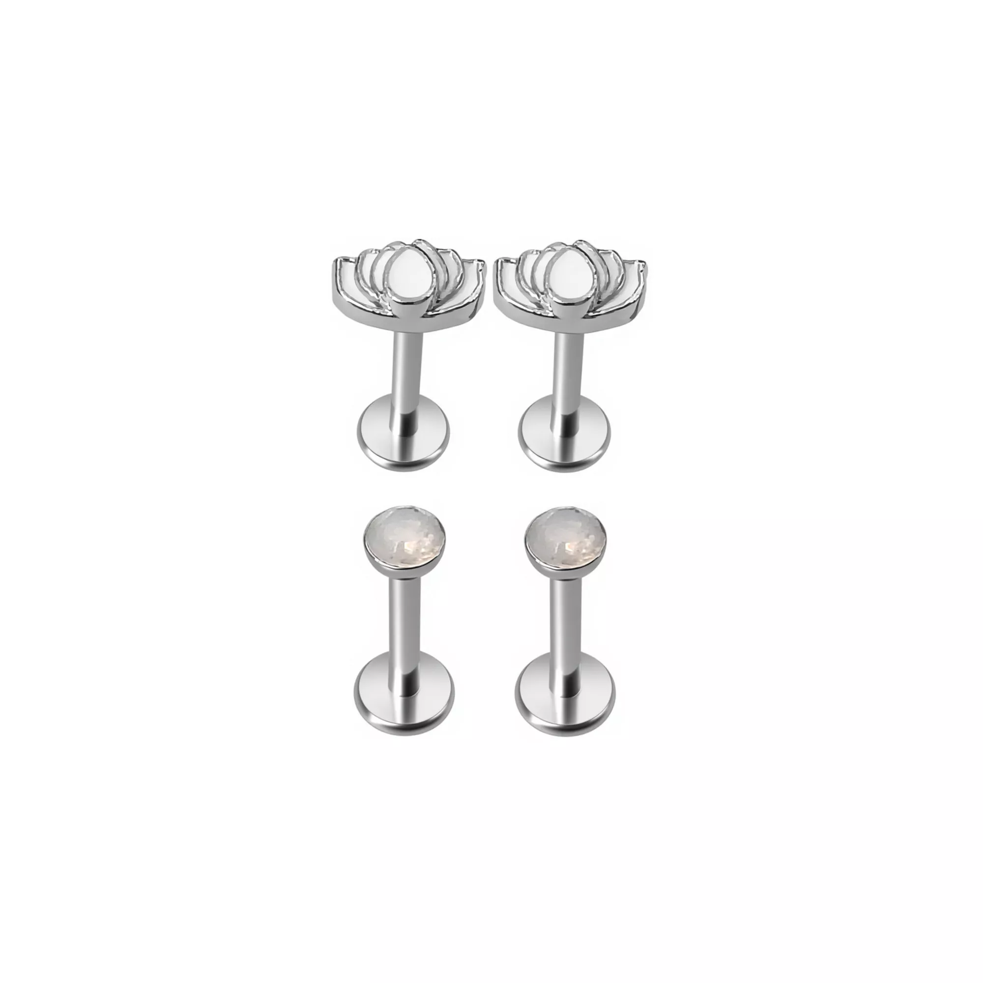 Multi-Pack Opalite Lotus Labret Lip Rings 4 Pack - 16 Gauge