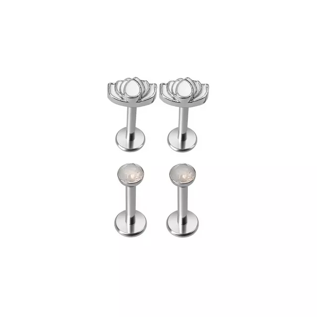 Multi-Pack Opalite Lotus Labret Lip Rings 4 Pack - 16 Gauge at Spencer's