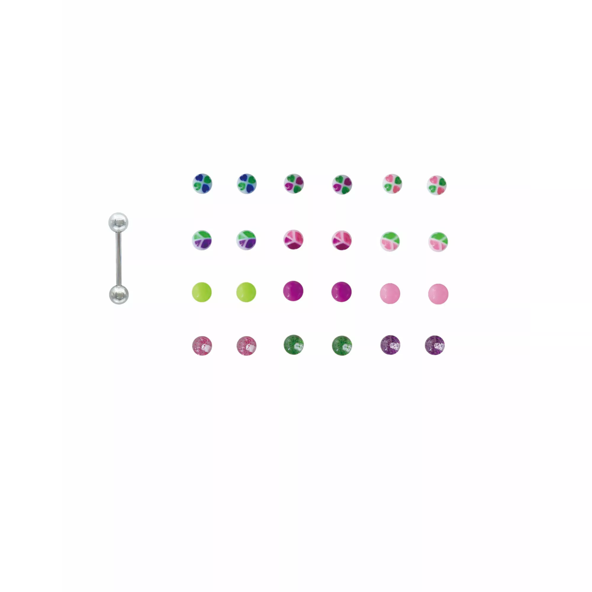 Silver-Tone Single Barbell with Peace Sign Glitter Extra Balls - 14 Gauge at Spencer's