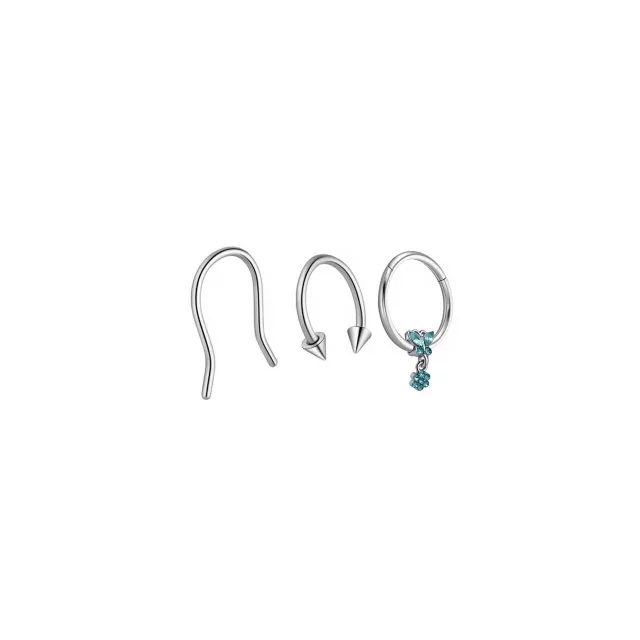 Multi-Pack Aqua CZ Butterfly Flower Titanium Septum Rings and Retainer 3 Pack - 16 Gauge at Spencer's