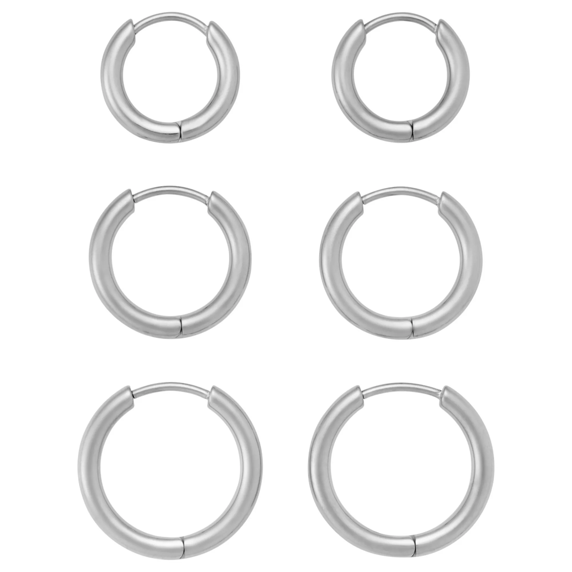 Multi-Pack ASTM F-136 Basic Silver-Plated Huggie Hoop Earrings 3 Pair - 20 Gauge