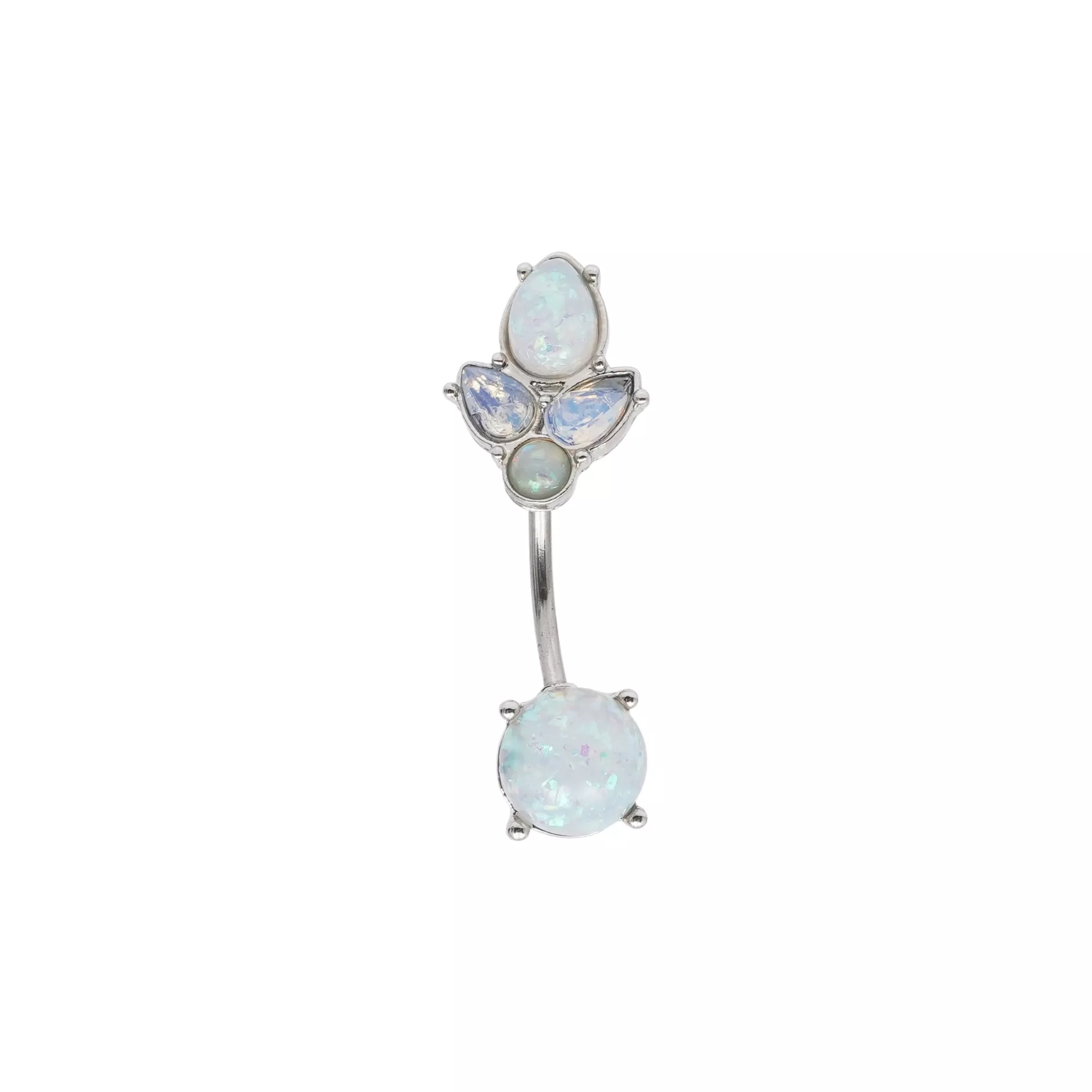 Opal Round Marquise Silver-Tone Belly Ring - 14 Gauge