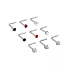 Multi-Pack ASTM F-136 Titanium CZ Black Red L-Bend Nose Rings 9 Pack - 20 Gauge at Spencer's