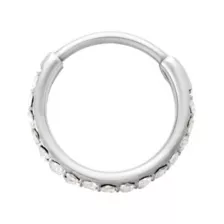 ASTM F-136 Titanium Clear CZ Silver-Plated 2-Row Hinged Hoop - 20 Gauge at Spencer's