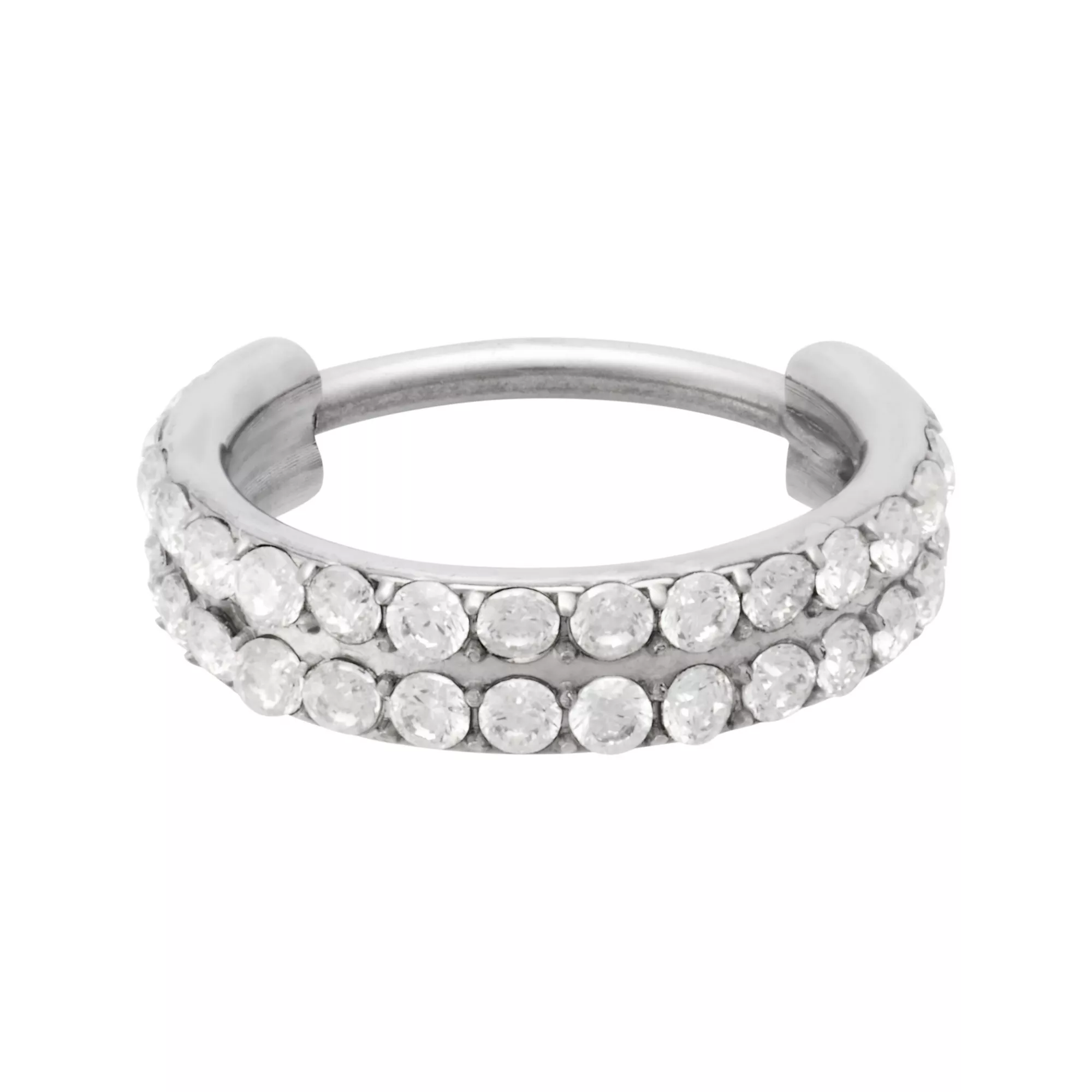 ASTM F-136 Titanium Clear CZ Silver-Plated 2-Row Hinged Hoop - 20 Gauge at Spencer's