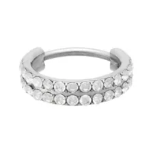 ASTM F-136 Titanium Clear CZ Silver-Plated 2-Row Hinged Hoop - 20 Gauge at Spencer's