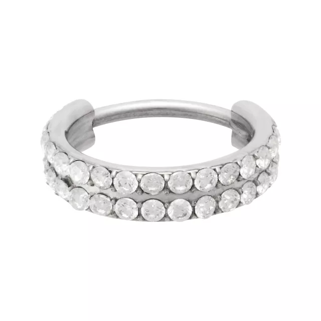 ASTM F-136 Titanium Clear CZ Silver-Plated 2-Row Hinged Hoop - 20 Gauge at Spencer's