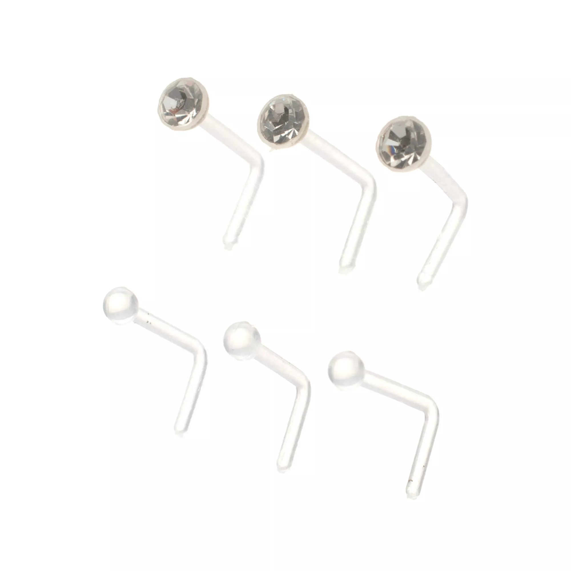 Multi-Pack Clear Crystal Bioflex L-Bend Nose Pins 6 Pack - 20 Gauge