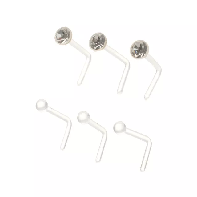 Multi-Pack Clear Crystal Bioflex L-Bend Nose Pins 6 Pack - 20 Gauge at Spencer's