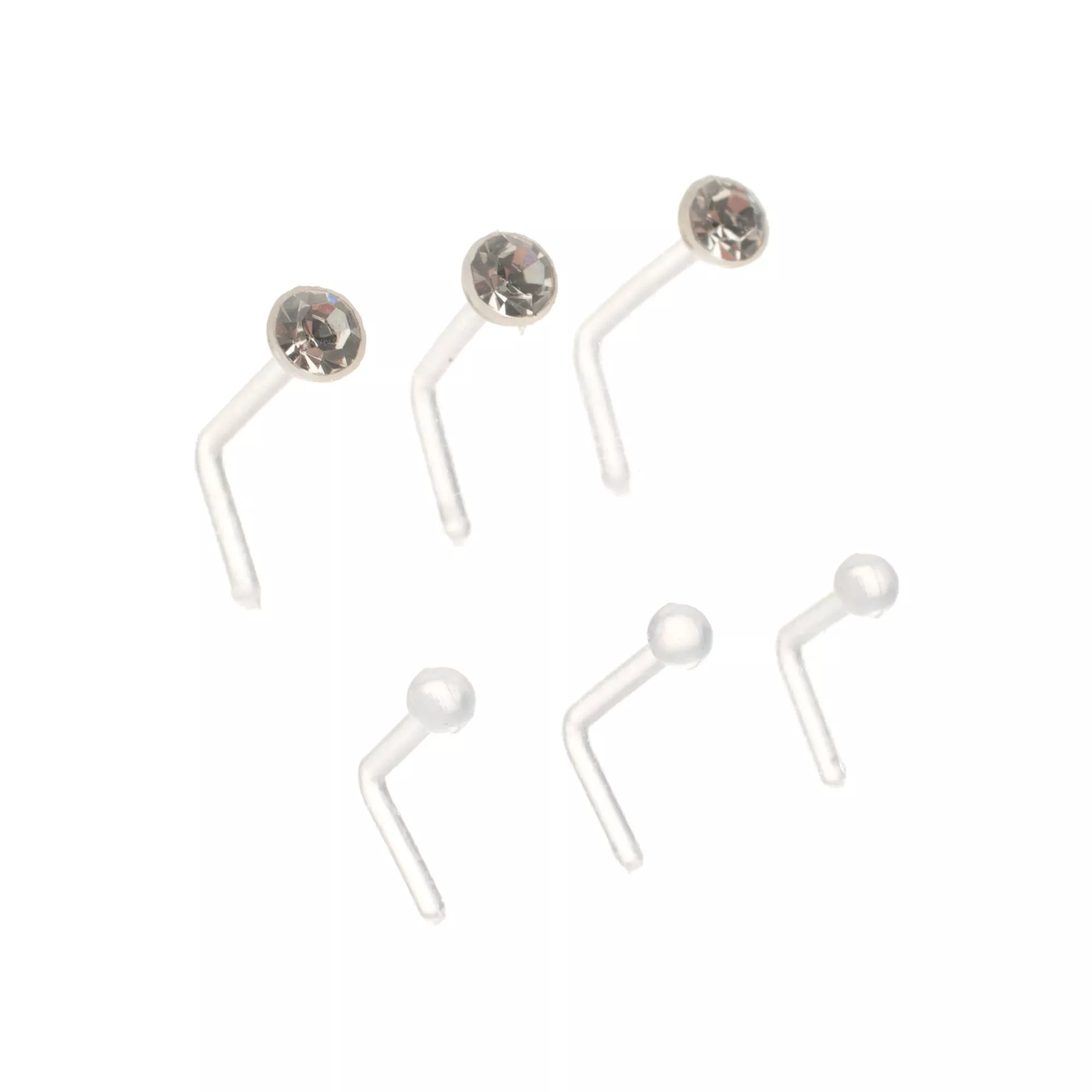 Multi-Pack Clear Crystal Bioflex L-Bend Nose Pins 6 Pack - 20 Gauge