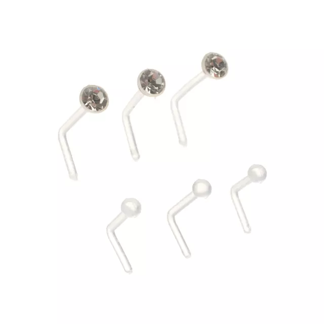 Multi-Pack Clear Crystal Bioflex L-Bend Nose Pins 6 Pack - 20 Gauge at Spencer's