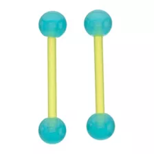 Glow in the Dark Green and Blue Bioflex Nipple Barbells - 14 Gauge at Spencer's