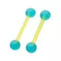 Glow in the Dark Green and Blue Bioflex Nipple Barbells - 14 Gauge at Spencer's