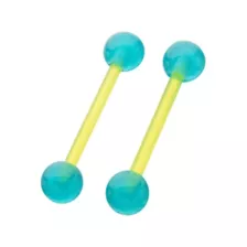 Glow in the Dark Green and Blue Bioflex Nipple Barbells - 14 Gauge at Spencer's