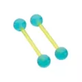 Glow in the Dark Green and Blue Bioflex Nipple Barbells - 14 Gauge at Spencer's