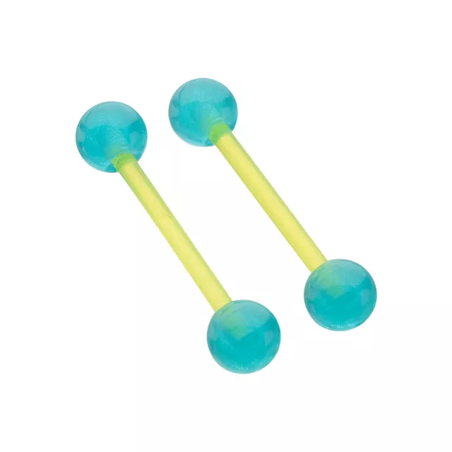 Glow in the Dark Green and Blue Bioflex Nipple Barbells - 14 Gauge at Spencer's