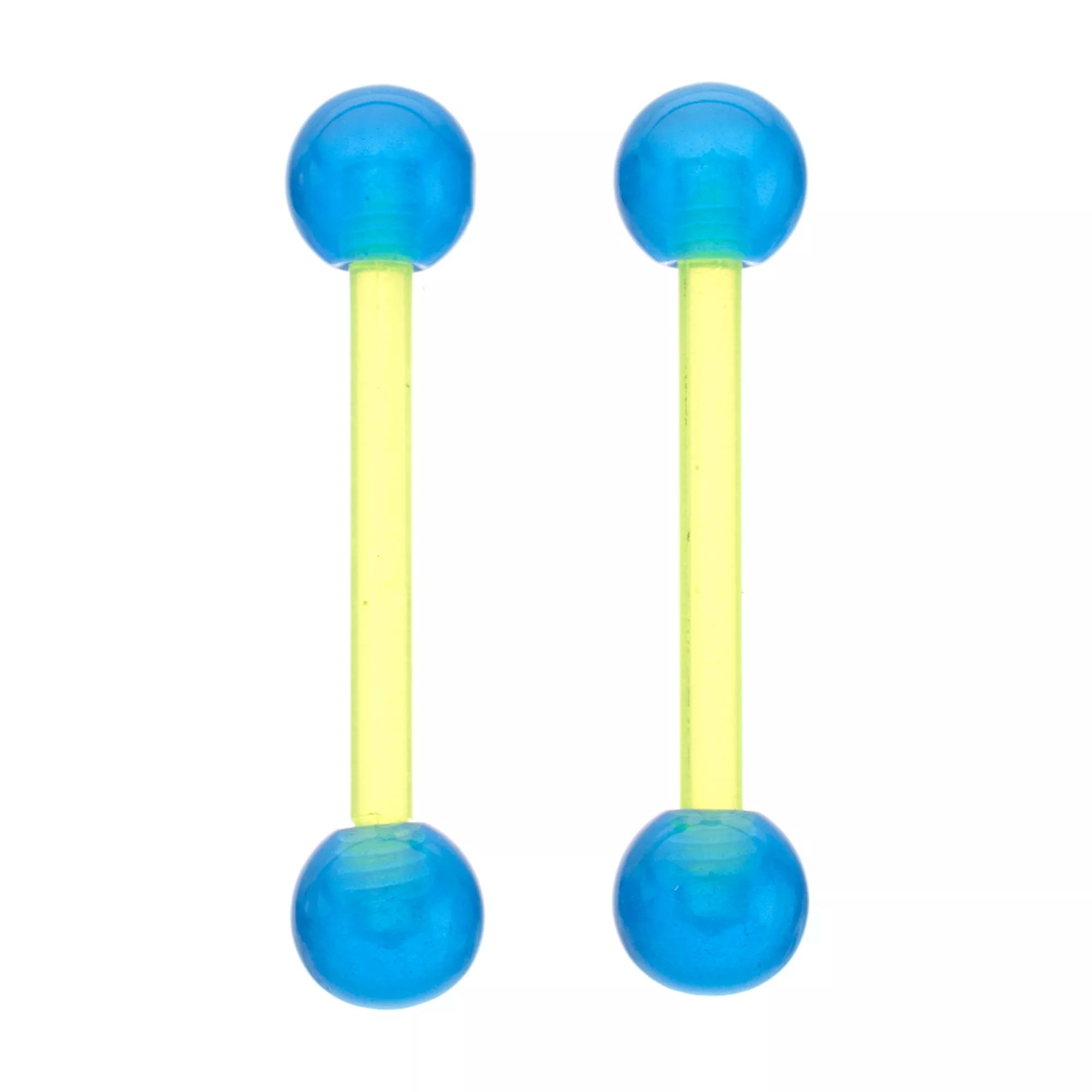 Glow in the Dark Blue Green Bioflex Nipple Barbells - 14 Gauge at Spencer's