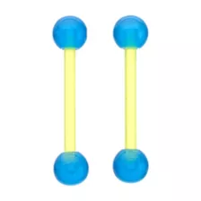 Glow in the Dark Blue Green Bioflex Nipple Barbells - 14 Gauge at Spencer's