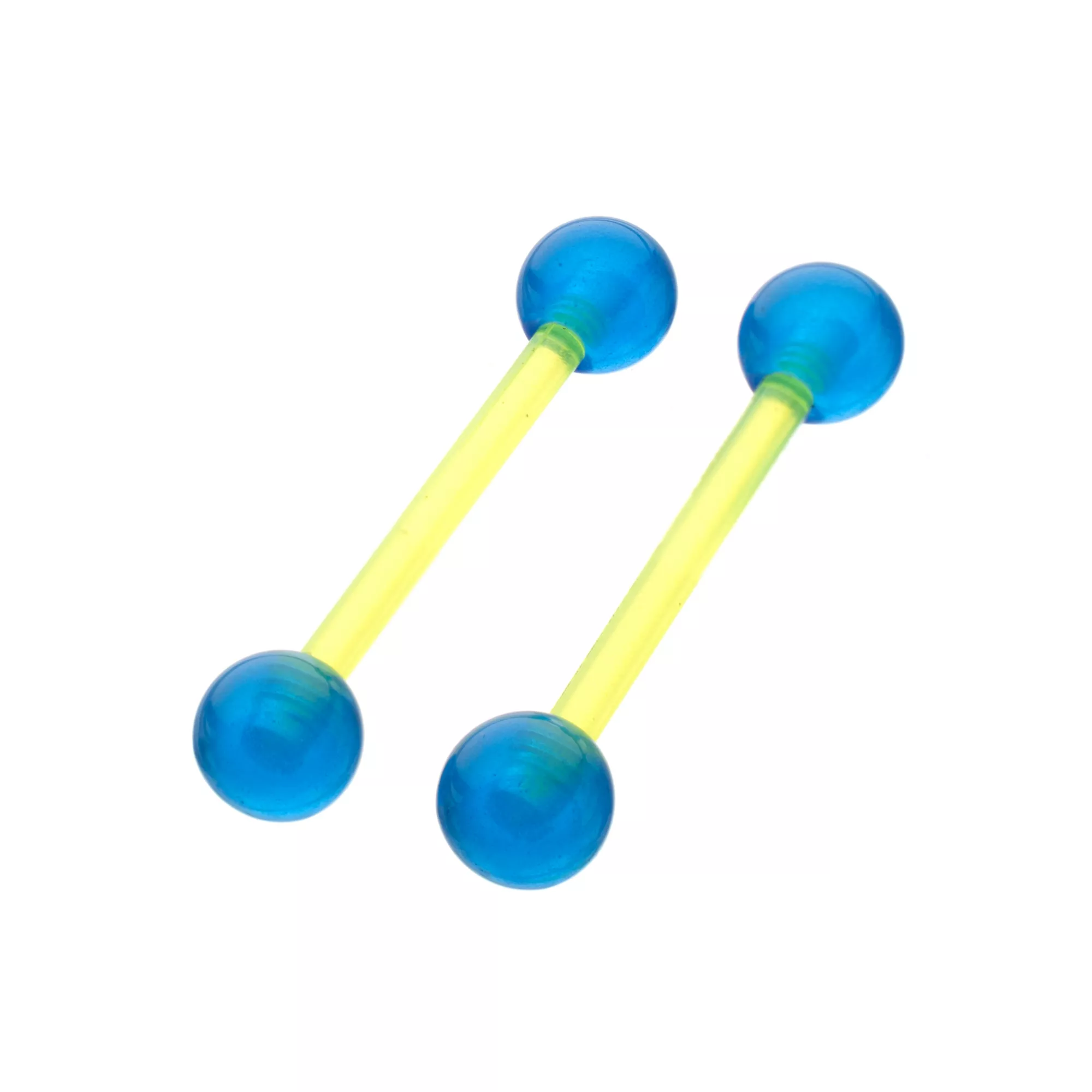 Glow in the Dark Blue Green Bioflex Nipple Barbells - 14 Gauge at Spencer's