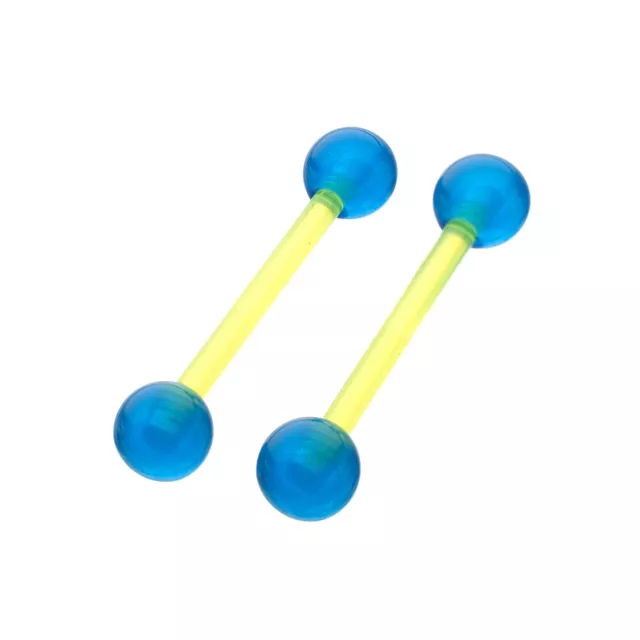 Glow in the Dark Blue Green Bioflex Nipple Barbells - 14 Gauge at Spencer's