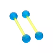 Glow in the Dark Blue Green Bioflex Nipple Barbells - 14 Gauge at Spencer's