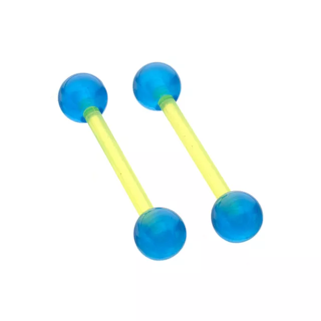 Glow in the Dark Blue Green Bioflex Nipple Barbells - 14 Gauge at Spencer's