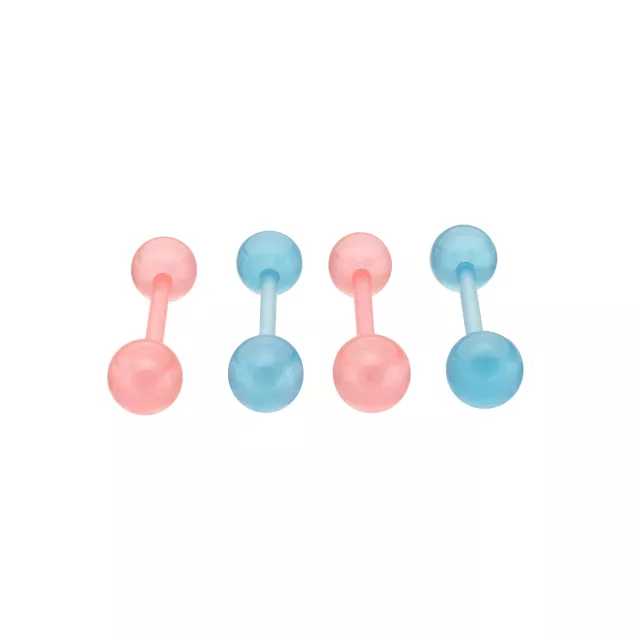 Multi-Pack Glow in the Dark Bioflex Pink and Blue Barbells 4 Pack - 14 Gauge at Spencer's