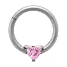 ASTM F-136 Titanium Heart CZ Hinged Septum Ring - 16 Gauge at Spencer's