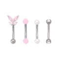 Multi-Pack Pink CZ Butterfly Titanium Curved Barbells 4 Pack - 16 Gauge at Spencer's