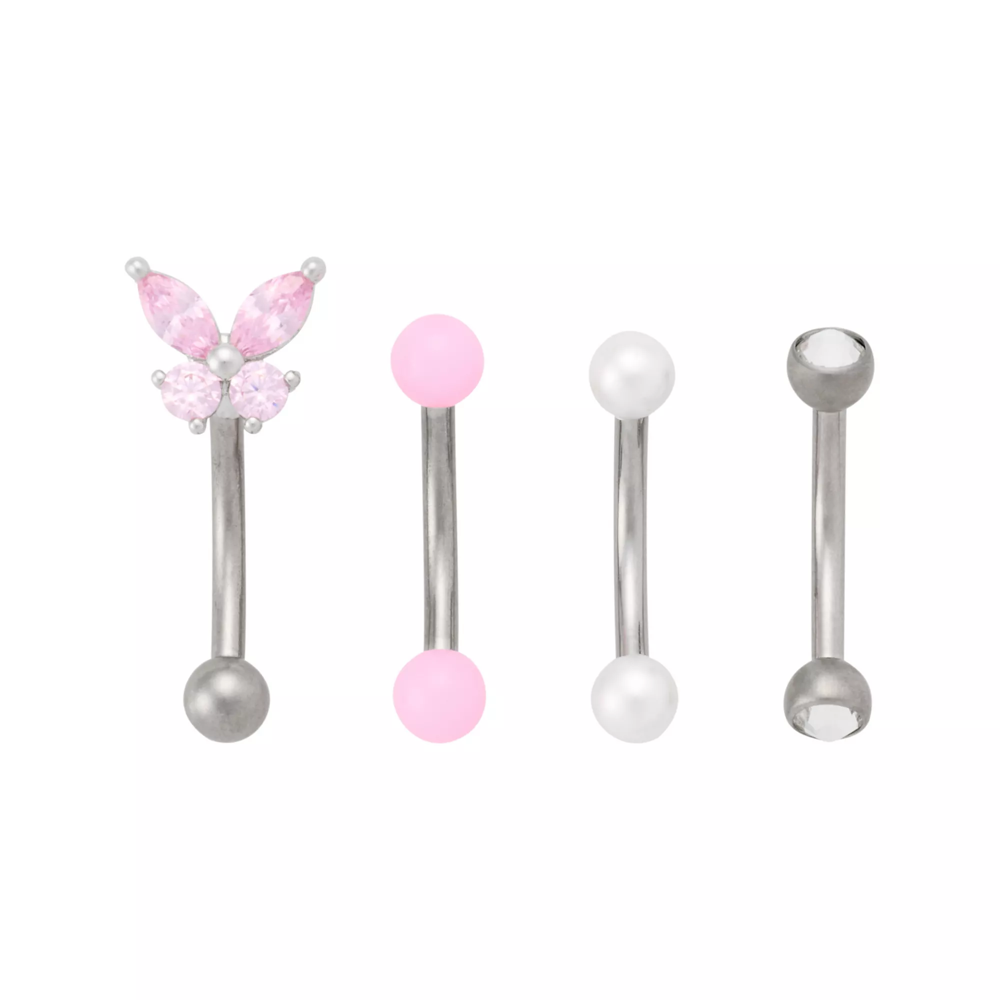 Multi-Pack Pink CZ Butterfly Titanium Curved Barbells 4 Pack - 16 Gauge at Spencer's